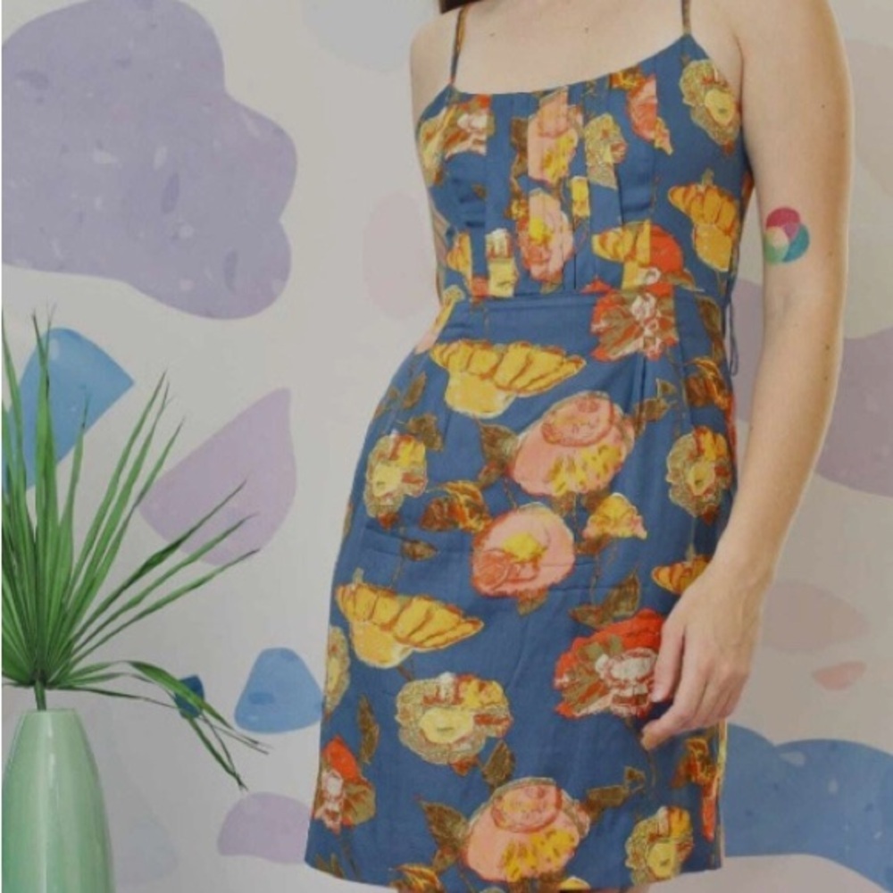 Anthropologie Maeve Women's Sz 4 Silk Blend Peony Slip Dress Open Back NWOT